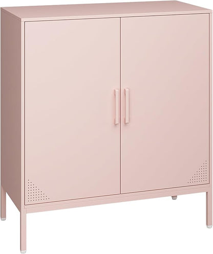 Metal Storage Cabinet,Storage Locker Cabinet with Shelves 2 Door Lockable Cabinet Pink Locking Tool File Cabinet Sideboard for Office, Garage, Bathroom