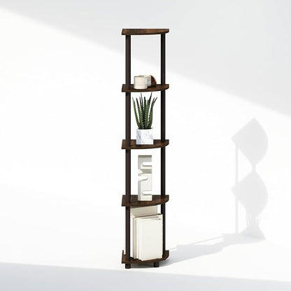 Furinno Turn-N-Tube Storage Shelves, 5-Tier Book Shelf, Corner Shelf, Toolless Open Shelves, for Organization and Storage, Living Room, Home Office, Hallway, Bedroom, Walnut
