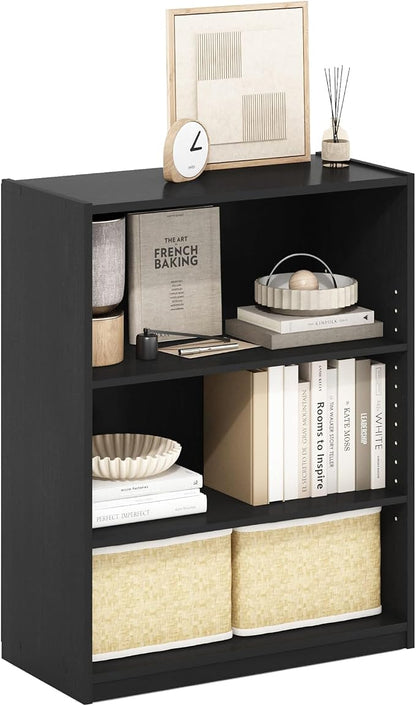 Furinno GEHRY Book Shelf, 3-Tier Small Bookshelf, Bookcase with Adjustable Shelves, 11.6 x 24.8 x 31.6, for Organization and Storage, for Living Room, Bedroom, Home Office, Blackwood