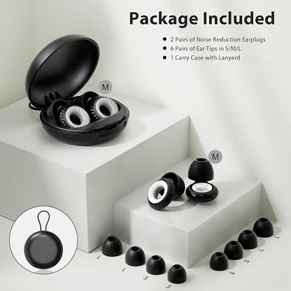 Concert Ear Plugs, Yawsoy Reusable Ear Plugs for Concerts, Raves, Focus and Sleep, High Fidelity Noise Cancelling Ear Plugs, 20dB Noise Reduction & Hearing Protection, 6 Pair Eartips in S/M/L (Black)