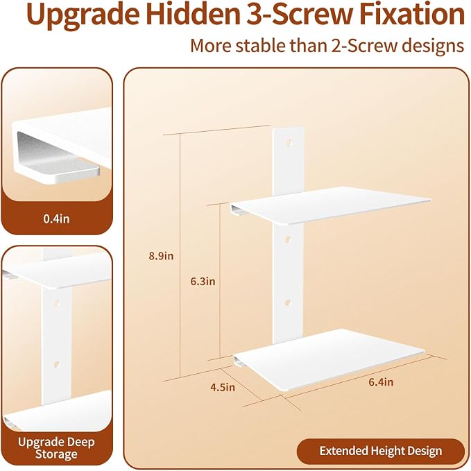 Professional Invisible Floating Book Shelves for Wall, 4 Tier Vertical Spine Book Tower Hanging Bookshelves, Wall Mounted & Space Saving, Heavy Duty Metal Book Organizer for Home Office, 2 Pack White