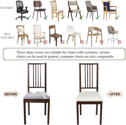 SearchI Waterproof PU Leather Seat Covers for Dining Chairs, 2 Pack Stretch Dining Room Chair Seat Covers, Kitchen Chair Seat Covers Protectors (Cream)