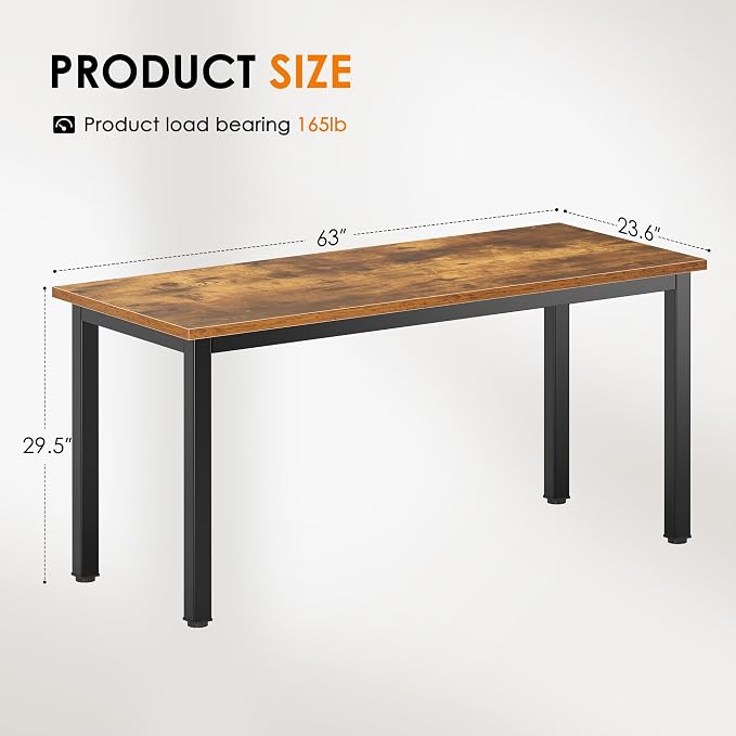DlandHome Computer Desk Home Office Table Writing Desk Study Table Gaming Desk Worstation (63 inch, Retro)