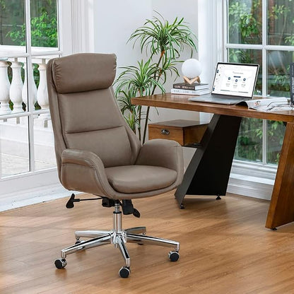 Glitzhome Mid-Century Modern Leatherette Adjustable Swivel High Back Office Chair Brownish Grey