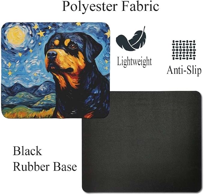Starry Night Dog Mouse Pad for Home Office Gaming Working Desk Computer Desktop Accessories Non-Slip Rubber Mouse Pad for Dog Lovers (Rottweiler)
