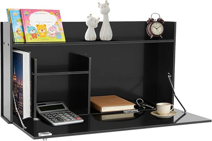 Wall Mounted Desk Cabinet, 31.5" Foldable Floating Desk with Storage, Wall-Mounted Computer Workstation, Space Saving Laptop Table for Home Office Study Room