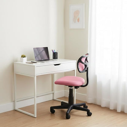 Small Mesh Desk Chair, Armless Low-Back Student Study Task Chair Ergonomic Sylish Swivel Adjustable Rolling Seating for Small Spaces Home Office Bedroom Study, Pink