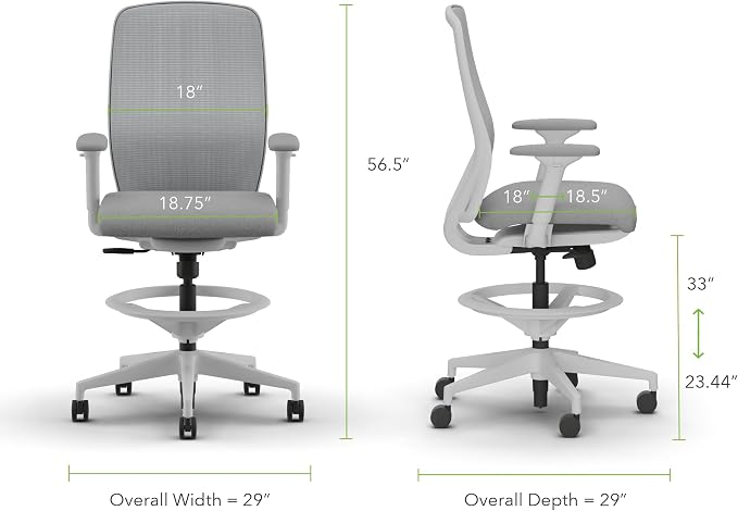 HON Nucleus Task Stool, Ergonomic Office Chair, Home Office Desk Chairs, Synchro-Tilt with Seat Slider, Adjustable Footring, Height-Width Adjustable Arms, Fog Mesh, White Frame, Aspen