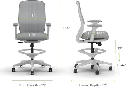 HON Nucleus Task Stool, Ergonomic Office Chair, Home Office Desk Chairs, Synchro-Tilt with Seat Slider, Adjustable Footring, Height-Width Adjustable Arms, Fog Mesh, White Frame, Aspen