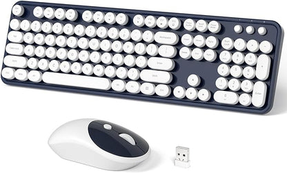 Dilter Wireless Keyboard and Mouse Combo, 104 Keys Full-Sized Typewriter Keyboards and Retro Mouse, 2.4 GHz USB Receiver Plug and Play, for Windows 7 8 10, PC, Laptop, Desktop (Dark Blue)