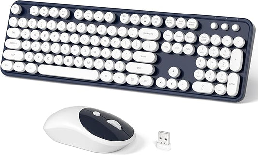 Dilter Wireless Keyboard and Mouse Combo, 104 Keys Full-Sized Typewriter Keyboards and Retro Mouse, 2.4 GHz USB Receiver Plug and Play, for Windows 7 8 10, PC, Laptop, Desktop (Dark Blue)