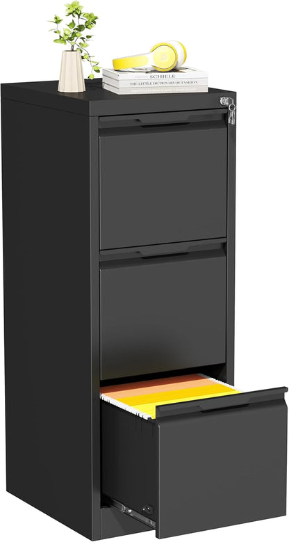 Bestoo 3 Drawer File Cabinet with Lock, Filing Cabinets, Metal Vertical Filing Cabinets for Home Office, File Storage Cabinet for Letter/Legal/A4/F4 Size File, Easy Assembly