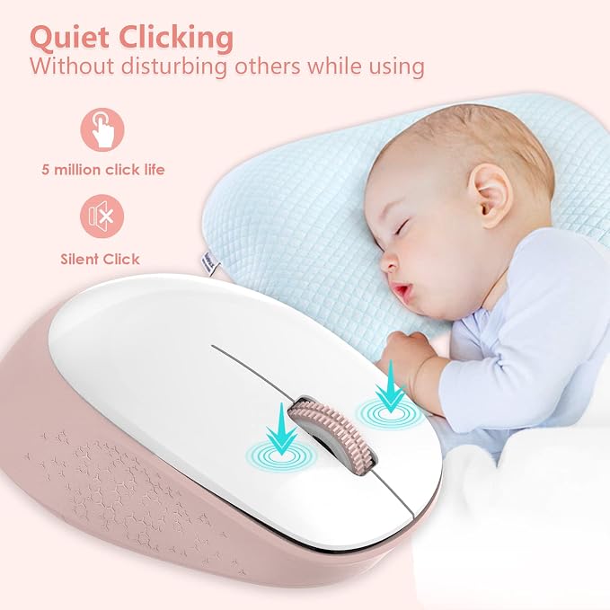 LeadsaiL Wireless Mouse, 2.4G Silent, USB, 3 Buttons, 1600 DPI, White, Ambidextrous, 5m Range, 1 AA Battery, Windows 10/8/7/Mac/Linux Compatible