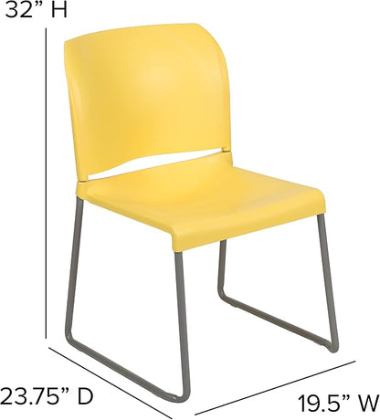 Flash Furniture HERCULES Series 5 Pack 880 lb. Capacity Yellow Full Back Contoured Stack Chair with Gray Powder Coated Sled Base