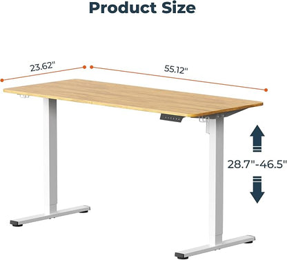 Adjustable Stand Up Desk with Memory Preset,Electric Standing Desk 55x 24 Inch Home Office Desk Computer Workstation Sit Stand Desk, Splice Maple Top + White Frame