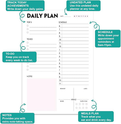 (Pack of 3) Nokingo Daily To Do Lists - A5 Calendar, Organizer with Priority, To Do Lists, Appointments, Meals and Water Intake Tracker, 50 Undated Tear-Off Sheets Daily Planner Pad, 5.8"x8.25"