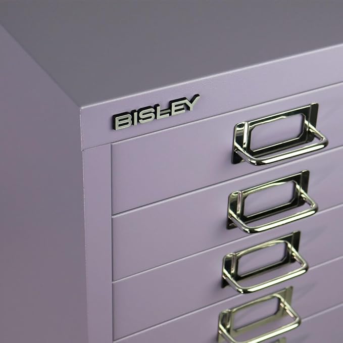 Bisley 10-Drawer Steel MultiDrawer Cabinet - Lilac | Chrome Pull Handles with Label Holders, Powder-Coated Steel, Removable Drawers, Fits Under Most Desks, Labels Included