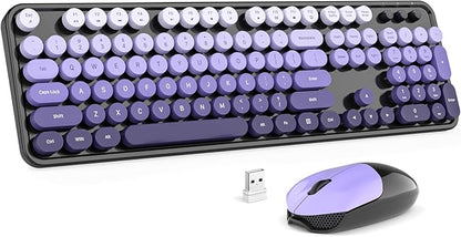 MOFII Wireless Keyboard and Mouse Combo, 2.4GHz Retro Typewriter Keyboard Full Size, Cute Wireless Mice, USB Dongle Plug and Play, for Laptop, PC, Desktop, Windows (Black Purple Gradient Color)
