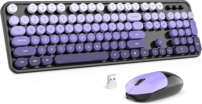 Dilter Wireless Keyboard and Mouse Combo, 104 Keys Full-Sized Typewriter Keyboards, 2.4 GHz USB Receiver Plug and Play for Windows, PC, Laptop, Desktop (Black Purple)