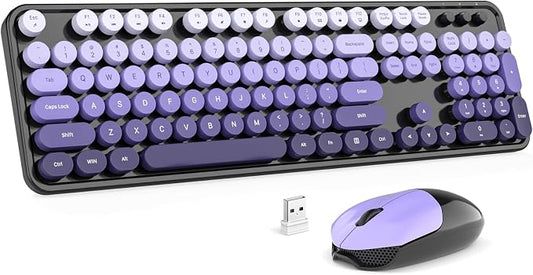 Dilter Wireless Keyboard and Mouse Combo, 104 Keys Full-Sized Typewriter Keyboards, 2.4 GHz USB Receiver Plug and Play for Windows, PC, Laptop, Desktop (Black Purple)