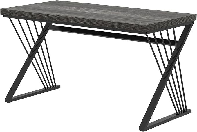 FOLUBAN Modern Home Office Desks, Rustic Wood and Metal Computer Desk, Industrial Writing Study Gaming Table for Living Room Bedroom, Dark Gray, 47 Inch