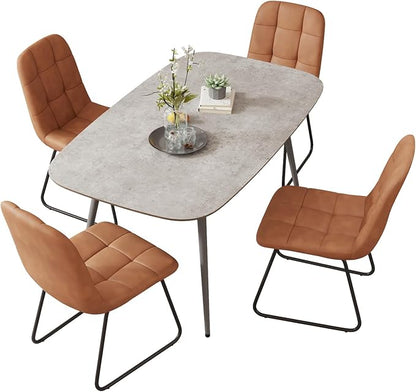 HIPIHOM 47.2'' Dining Table Set for 4,Modern Wood Dining Table,Leather Dining Chairs 4,Table and Chairs Set of 4,Ideal for Kitchen Dining Room (Gray Table + 4 U-Shaped Brown Chairs, 47.2")