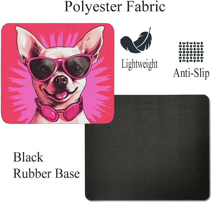Pink Mousepad Glamour Dog Chihuahua Mouse Pad for Home Office Gaming Working Desk Computer Desktop Accessories Non-Slip Rubber Mousepad for Dog Lovers