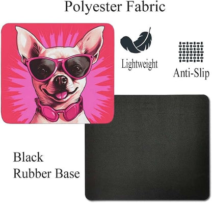 Pink Mousepad Glamour Dog Chihuahua Mouse Pad for Home Office Gaming Working Desk Computer Desktop Accessories Non-Slip Rubber Mousepad for Dog Lovers