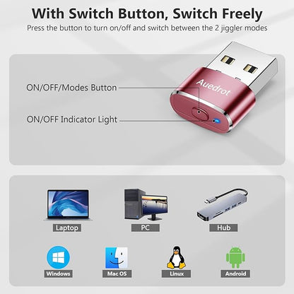 AUEDROT Mouse Jiggler Undetectable Jiggers USB Mover with Switch Button,Automatic Wiggler 2 Jiggle Modes,Mouse Device,Plug & Play,Keep Computer/Laptop Awake,Rose Gold,1 PCS