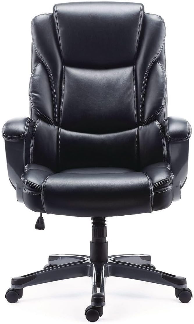 Alera Kirkdale Leather Manager Office Chair, High-Back Executive Computer Chair, Adjustable Seat Height, Supports Up to 275 lb, Black