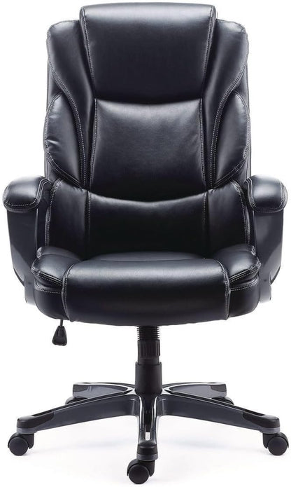 Alera Kirkdale Leather Manager Office Chair, High-Back Executive Computer Chair, Adjustable Seat Height, Supports Up to 275 lb, Black