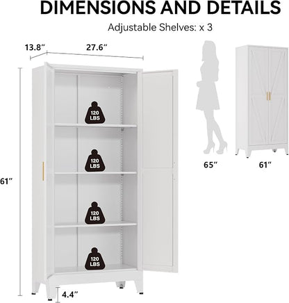 COFaR 61" Metal Pantry Cabinet with Adjustable Shelves, White Storage Cabinet with Doors and Shelves, Sturdy Freestanding Cupboard for Kitchen Pantry, Bathroom Storage, Living Room & Office