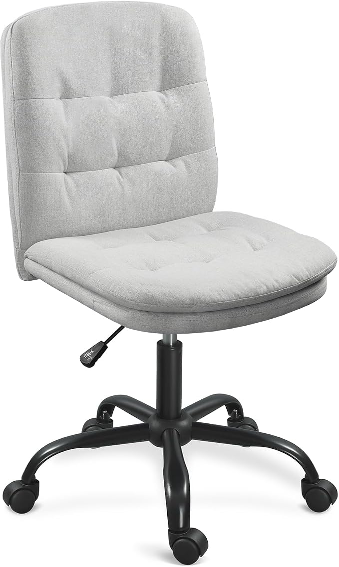 Home Office Desk Chair Comfy - Armless Criss Cross Chair with Wheels Vanity Chair Office Chairs Rolling Swivel Height Adjustable for Adults - Light Grey