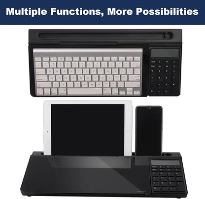 Small Glass Desktop Whiteboard Dry-Erase-Board - Computer Keyboard Stand with Calculator White Board Surface Pad with Drawer, Desk Organizers with Accessories for Office, Home, School Supplies - Black
