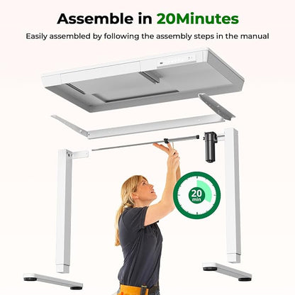 Electric Standing Desk with Drawer, 35" x 20" Whole Piece Tabletop Small Sit Stand Desk, Height Adjustable Desk with Storage & USB Ports, Quick Install Home Office Computer Desk, White
