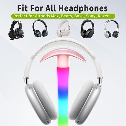 Headphone Stand with Charger,Gaming Headset stand with RGB Light Mode,For Airpod Max Stand,Desk Lamp,Phone Holder,Tablet Holder,desktop organizer,Gifts for Gamers & Music Lover (Pink)