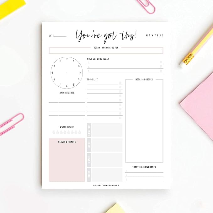 Boost Productivity with Undated Daily Planner - 50 Tear-Off Sheets - Goal Setting, Tasks & Notes - Organization & To-Do List (8.5 x 11)