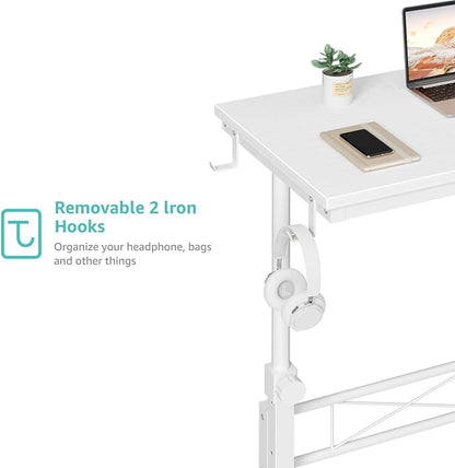 WINAZ Rolling Standing Desk with Wheels, 32" Adjustable Height Small Portable Teacher Desk for Classroom, Mobile Treadmill Walking Pad Table for Laptop, Compact White Home Office Workstation