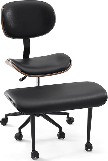 Bestier Cross Legged Office Chair with Wheels, Ergonomic Wide Meditation Chair for Adults up to 300 lbs, 360° Swivel Seat for ADHD, Strong Lumbar Support for Kneeling Meditation Black PU Leather