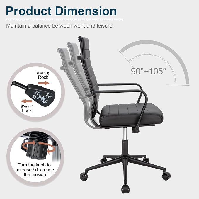 Okeysen Black Conference Room Table Chairs, Ergonomic Office Desk Chair with Wheels, PU Leather Modern Chairs, High Back Executive Swivel Rolling Chair for Home, Office