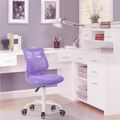 FurnitureR Study Desk Chair Armless, Small Home Office Study Task Chair Adjustable Swivel Low Back with Rolling Wheels for Kids Children Teens Women, Orchid Purple
