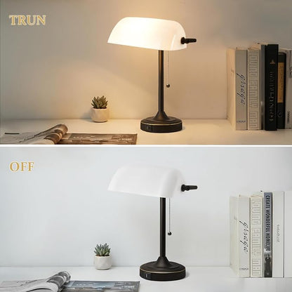 Vintage Desk Lamp Bankers Lamp - Plastic Lampshade Black Retro Table Lamp with USB & Type C Charging Ports Traditional Library Lamp for Home Office Nightstand Bedroom Side Table Lamp-Bulb Included