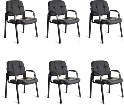 CLATINA Waiting Room Chairs with Padded Arms Leather Guest Chair no Wheels for Office Reception and Conference Desk with Sled Base Black, 6PK