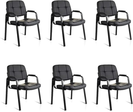 CLATINA Waiting Room Chairs with Padded Arms Leather Guest Chair no Wheels for Office Reception and Conference Desk with Sled Base Black, 6PK