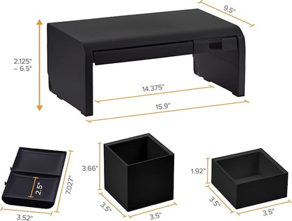 Bostitch Konnect Adjustable Monitor Riser with Drawer, Cell Phone Stand & Pencil Holder, Laptop Stand for Desk, 4 Height Levels, Cable Management & Rubber Feet