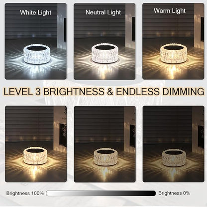 Portable Crystal LED Table Lamp, 3-Levels Brightness Desk Lamp,3 Color Touch Control Rechargeable Lamp for Bedroom Living Room Decor (3 Color)