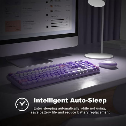 KNOWSQT Wireless Keyboard and Mouse Combo - Lovely Purple Rainbow 2.4G Full-Sized Colorful Keyboards, Round Keycap USB Dongle Plug Play Cute Keyboards for Windows, Laptop, PC, Desktop, Mac
