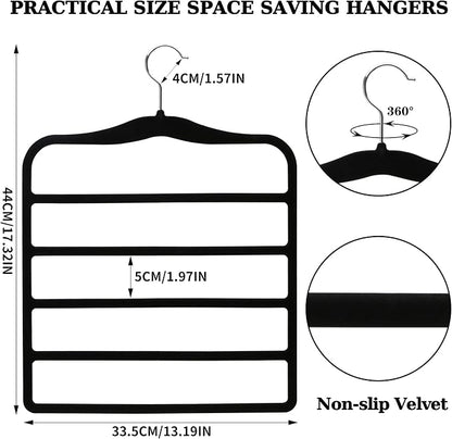 Closet Organizers and Storage, 3 Pack Pants-Hangers-Space-Saving, Velvet Non Silp 5 Tier Scarf Jeans Closet Organizer,Dorm Room Essentials for College Students Girls Boys Guys,Organization and Storage