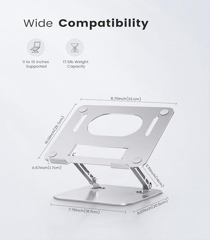 Orlian Laptop Stand Adjustable Computer Stand Sturdy Aluminum Laptop Stand for Desk Foldable Laptop Holder Portable Riser for 11–16-inch Laptop Notebook Tablet and More, Silver