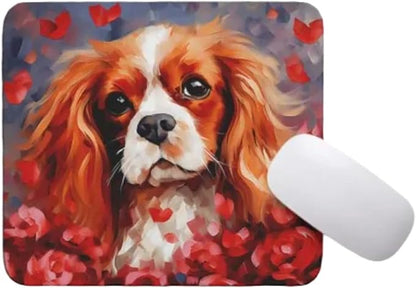 Cavalier King Mouse Pad Dog with Red Hearts Pattern Non-Slip Rubber Mouse Pad Puppy in Love Mouse Pad for Home Office Work Desk Computer Desktop Laptop for Dog Lovers